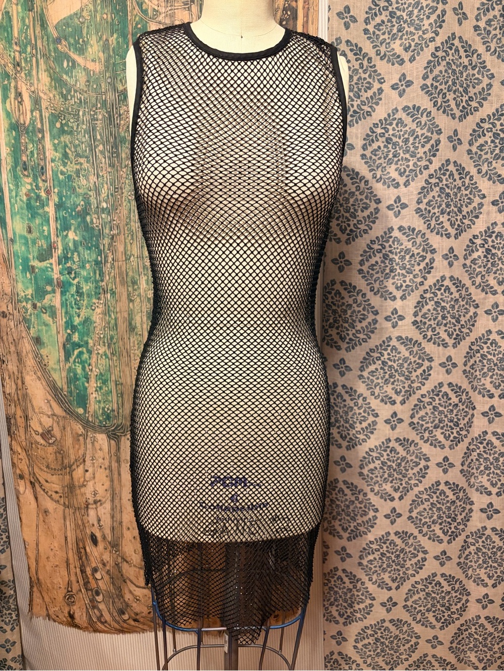 All Saints Sparkle Black Fishnet Mini Dress